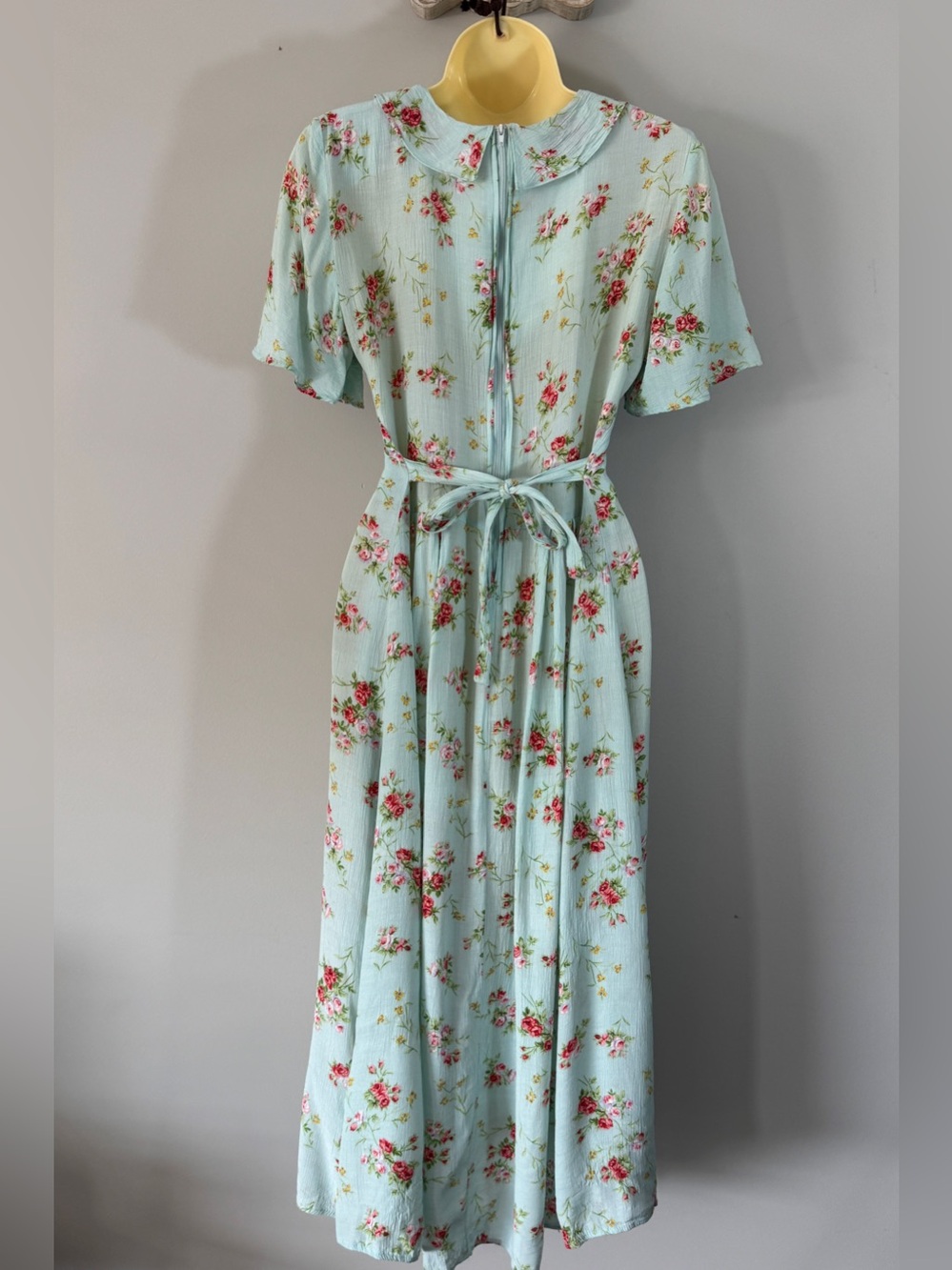 Vintage 90s SMW Style My Way seafoam blue Floral Dress Small Rayon Cottagecore - Picture 4 of 14